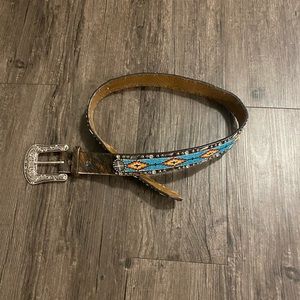 Aztec Beaded/Cowhide Belt
